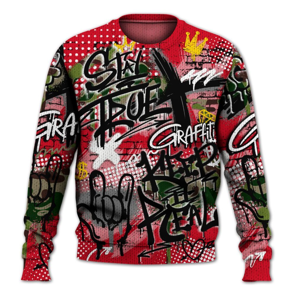 Knitted Sweater To Match Air Max 90 Duck Camo Red - True It Real Graffiti Streetwear
