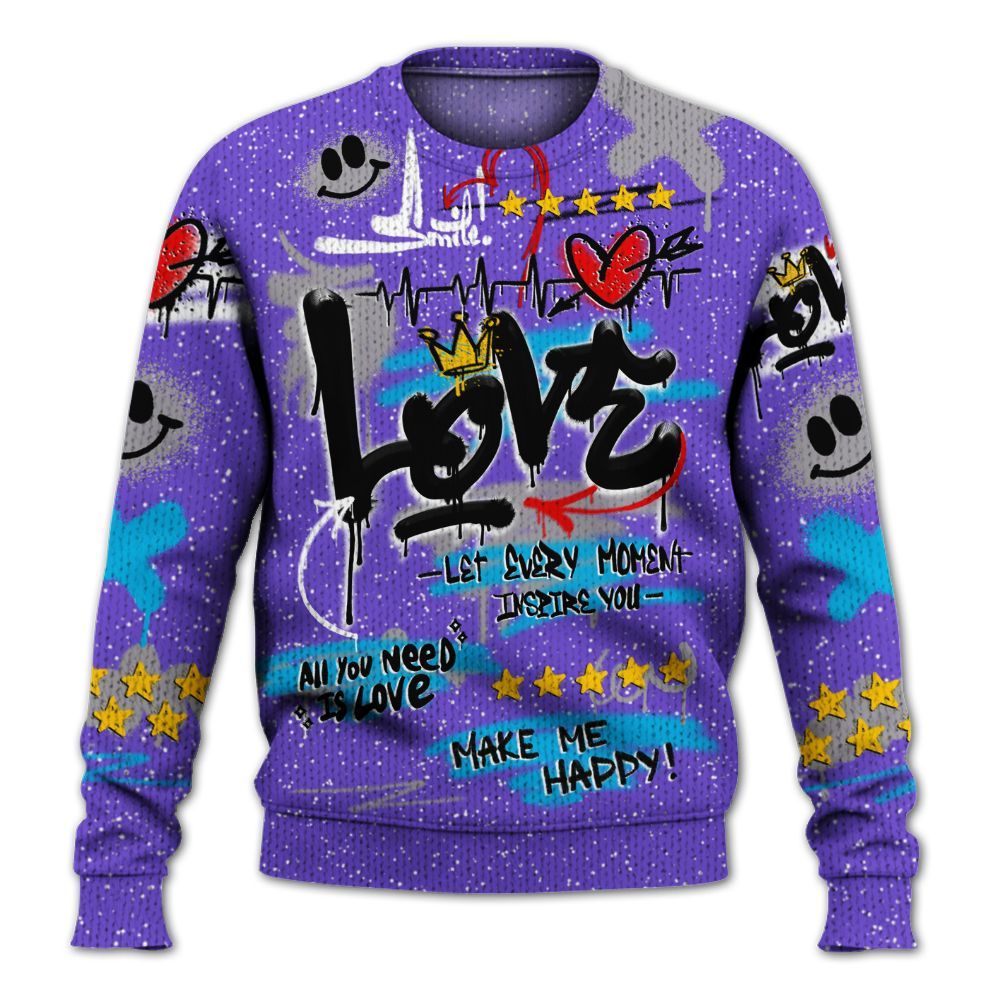 Sweater To Match Retro Aqua 8s - Happy Love Beats Graffiti Streetwear Graphic