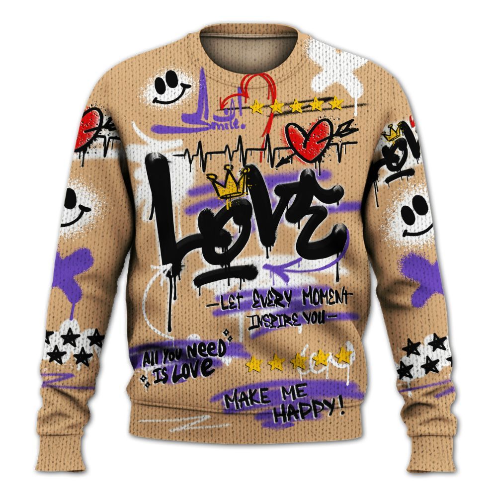 Knitted Sweater To Match SE Afrobeats 7s - Happy Love Beats Graffiti Streetwear