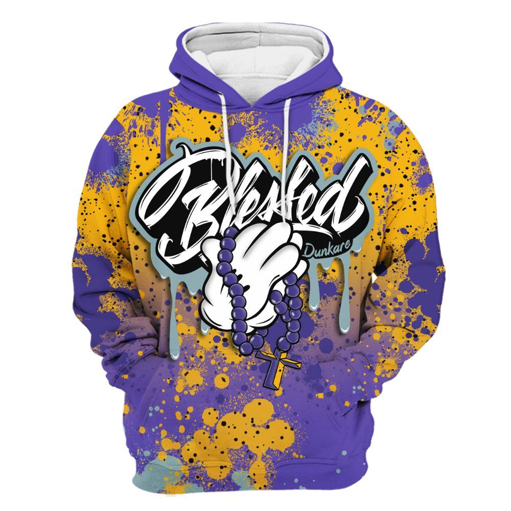 Hoodie To Match Imperial Purple 4s - God Blessed Ink Drip All Over Print