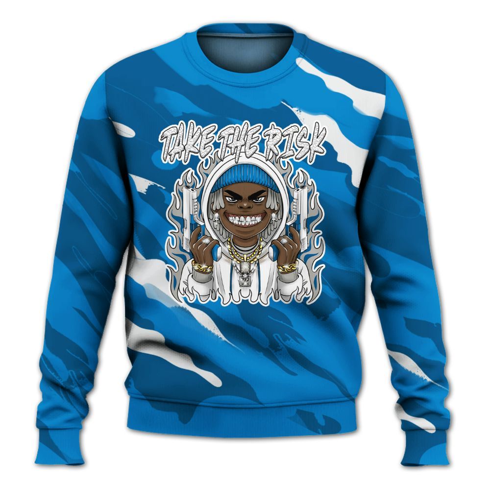 Sweatshirt To Match Industrial Blue 4s - Take The Risk Colored All Over Print