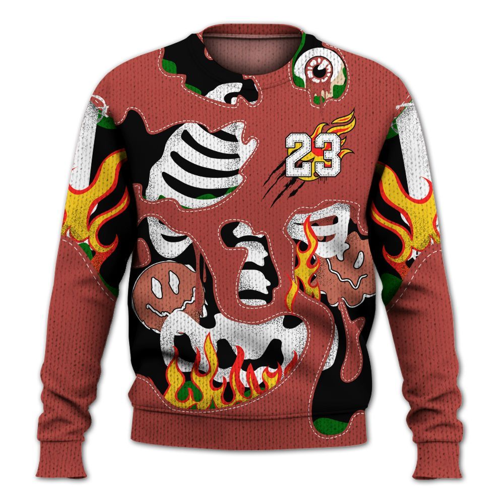 Knitted Sweater To Match Dune Red 13s - Skeleton Smile Flame Drip