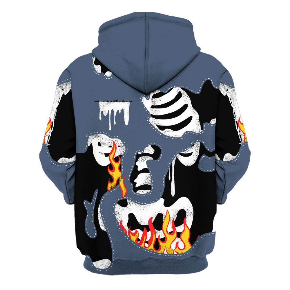 Hoodie To Match Low Diffused Blue 11s - Skeleton Smile Flame Drip All Over Print