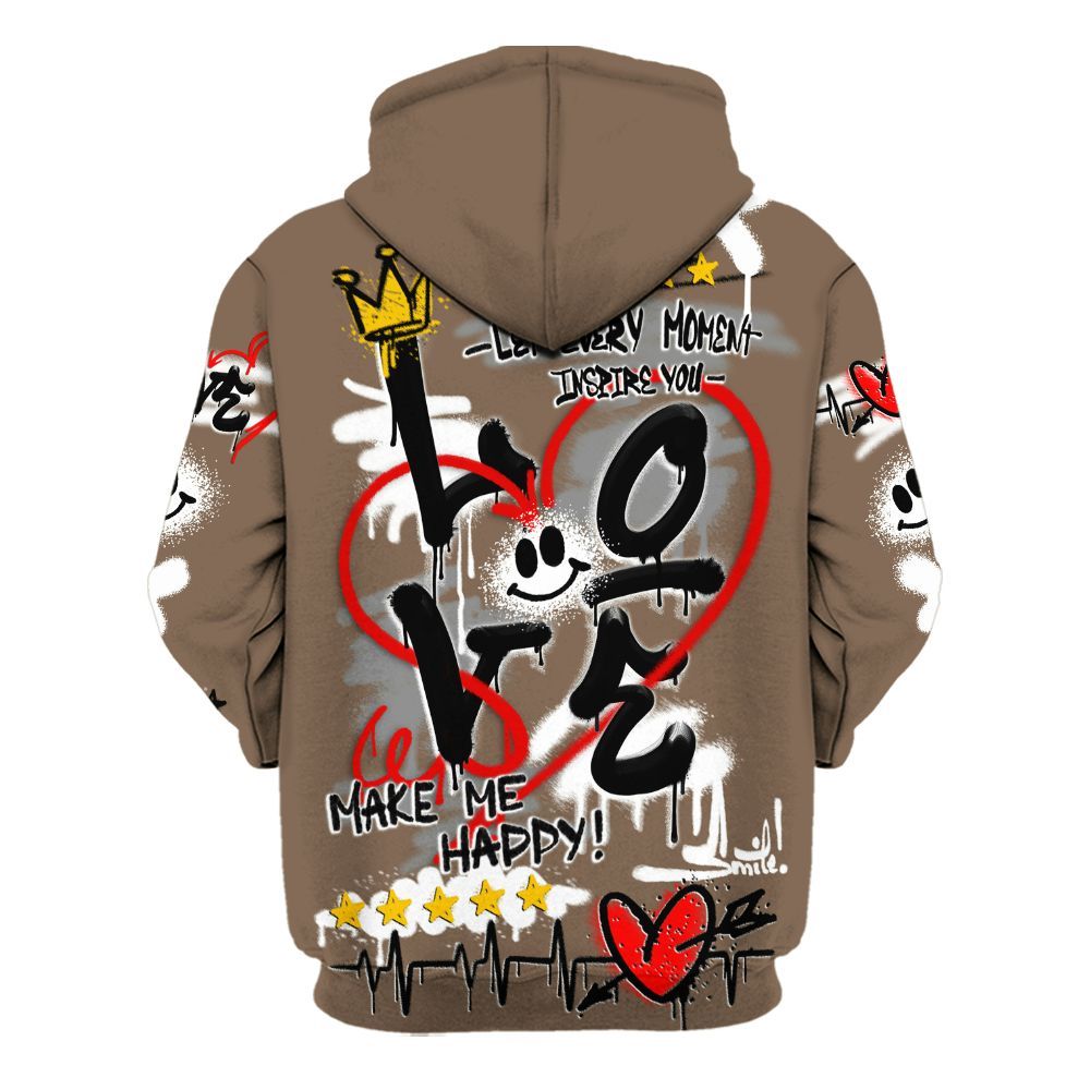 Hoodie To Match Dark Mocha Jack - Happy Love Beats Graffiti Streetwear All Over Print