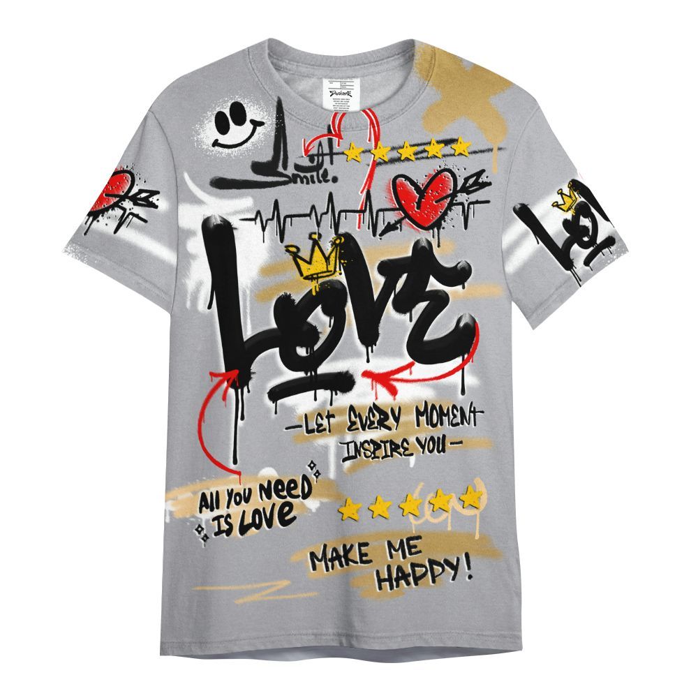 Shirt To Match Retro High OG Cool Grey 1s - Happy Love Beats Graffiti Streetwear All Over Print