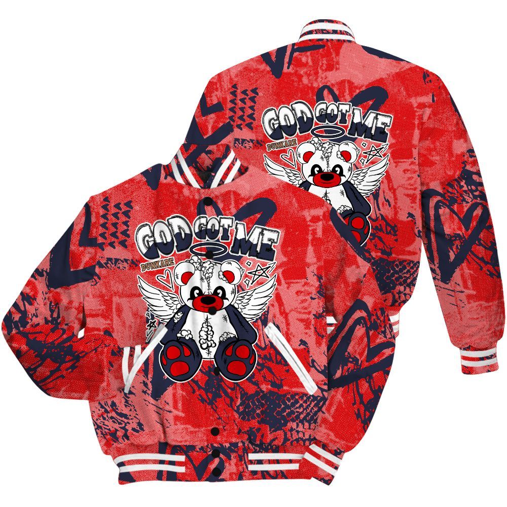 Varsity Jacket To Match Low OG Howard Bison 1s Shirt - Gods Guides Me Bear Heart Grunge All Over Print