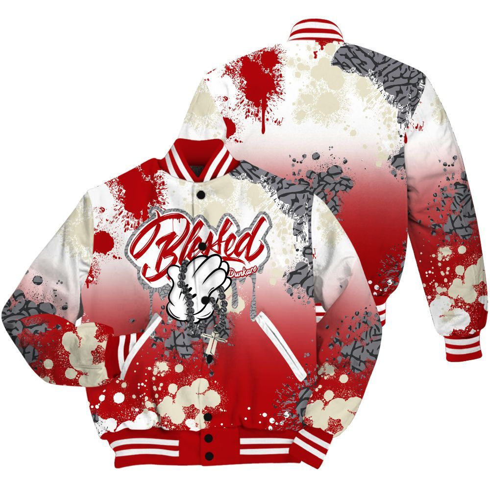 Varsity Jacket To Match Cement Grey 3s Shirt, God Blessed Dripping All Over Print