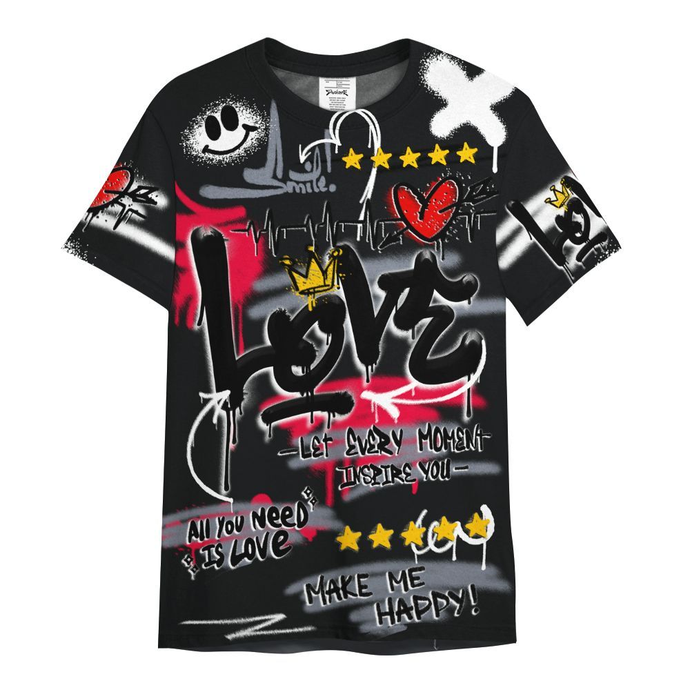 Shirt To Match Mid Black Metallic 1s - Happy Love Beats Graffiti Streetwear All Over Print