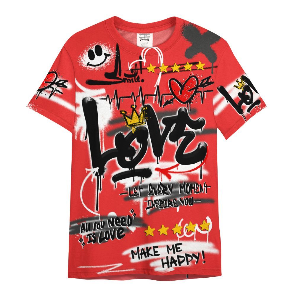 Shirt To Match Red Thunder 4s - Happy Love Beats Graffiti Streetwear All Over Print