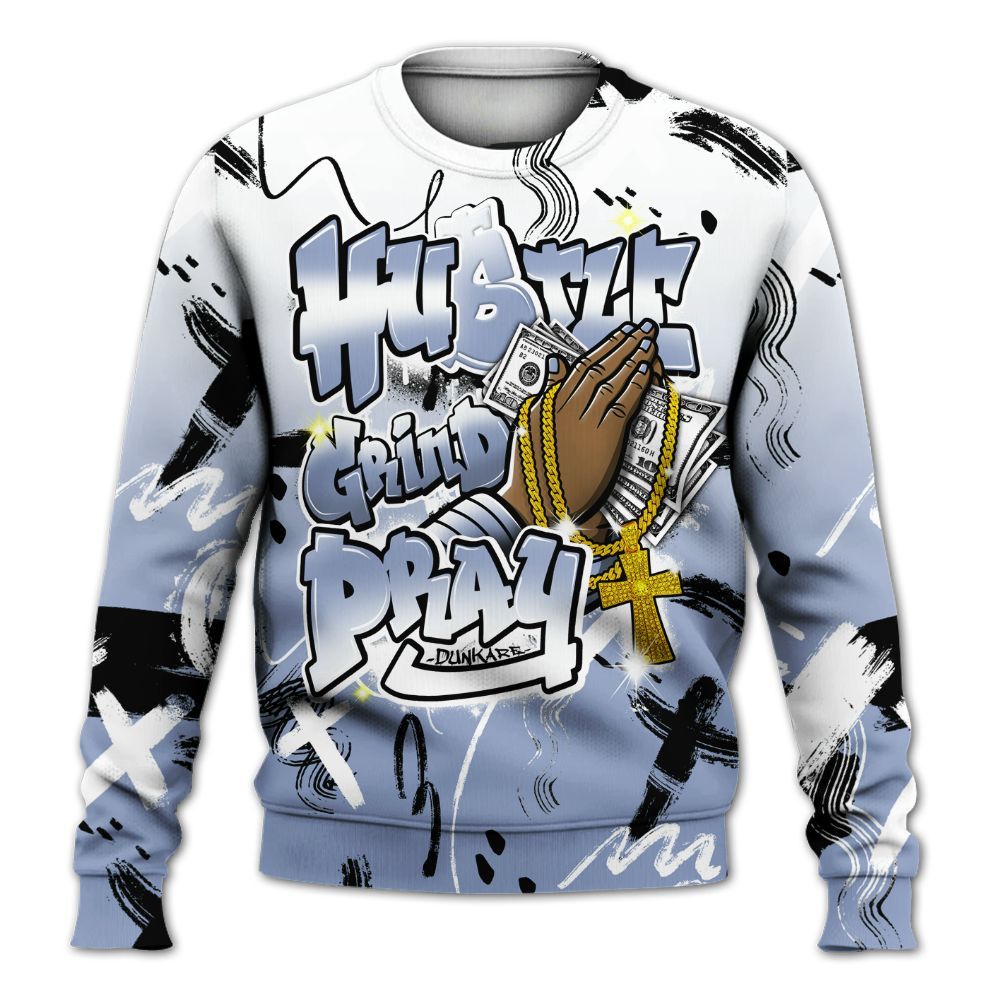 Sweatshirt To Match Retro Blue Grey 13s - Money Hustle Grind Pray All Over Print