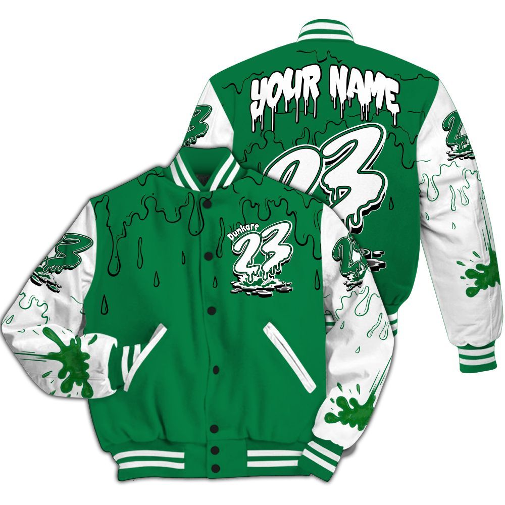 Varsity Jacket To Match Pine Green 13s - Custom Name 23 Drip All Over Print