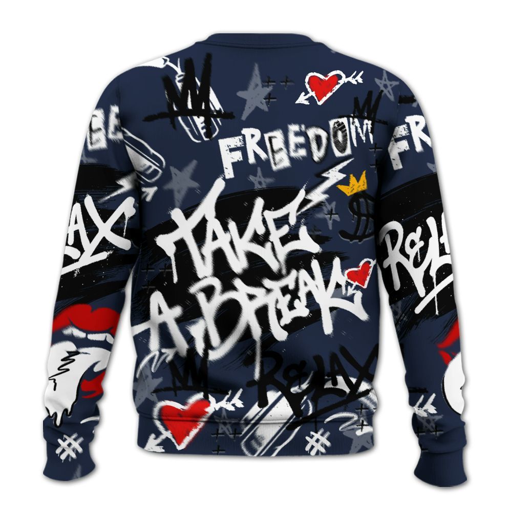 Sweatshirt To Match Dunk Low White Midnight Navy - Take Break Freedom Graffiti Streetwear All Over Print