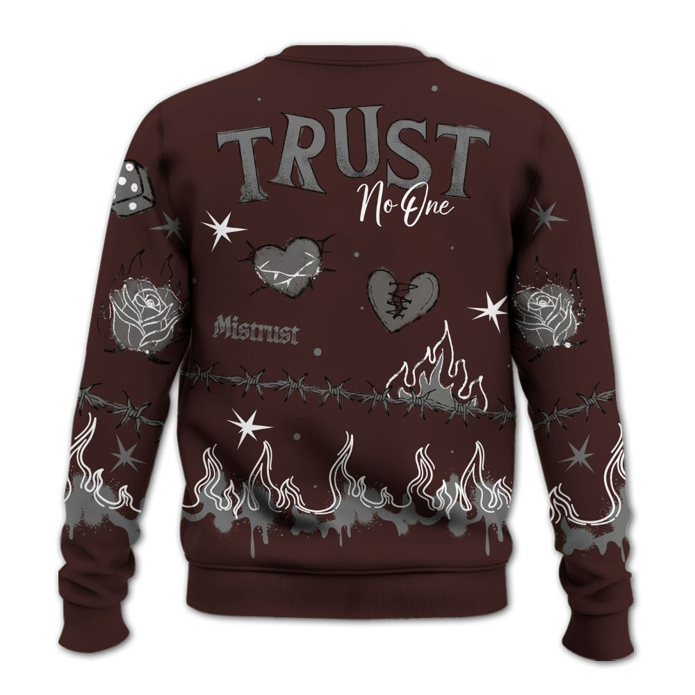 Sweatshirt To Match Burgundy 5s - Trust No One Snake-Bite Doodle Crayon All Over Print