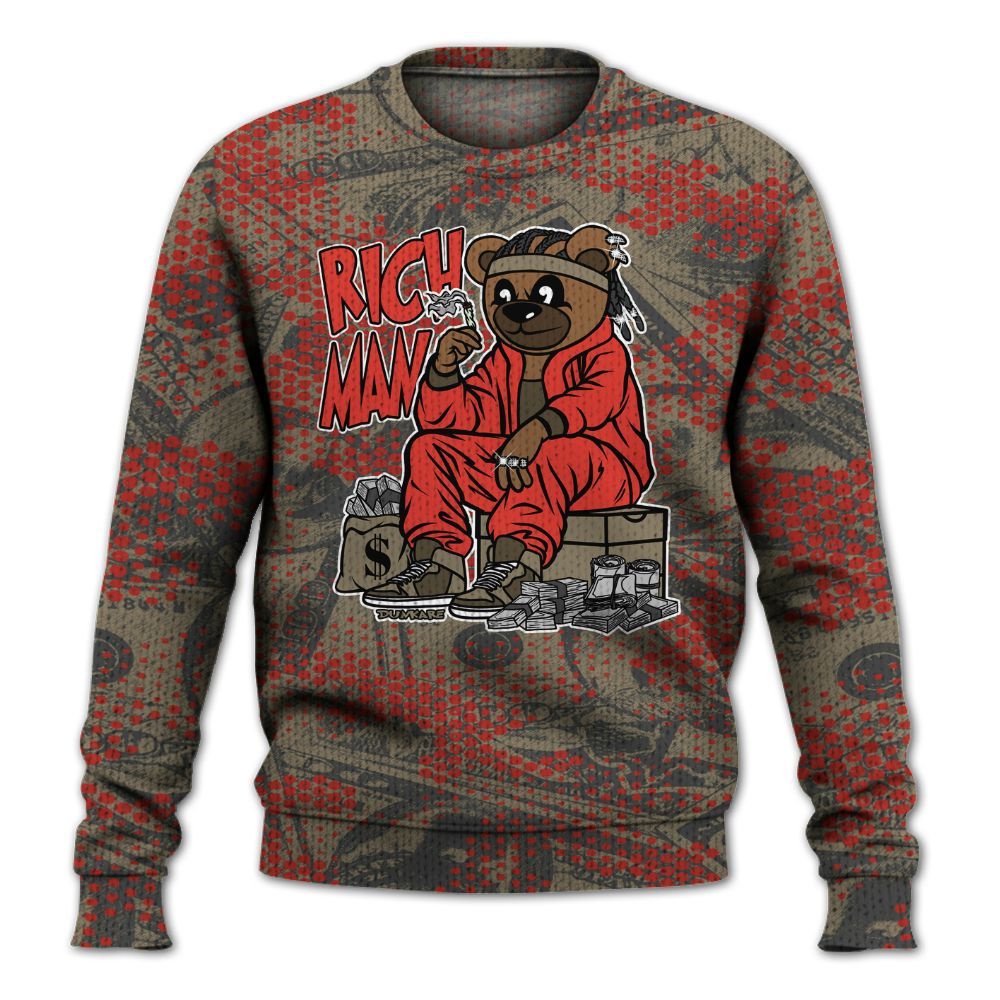 Knitted Sweater To Match Olive 9s - Rich Man Bear Banknotes Art