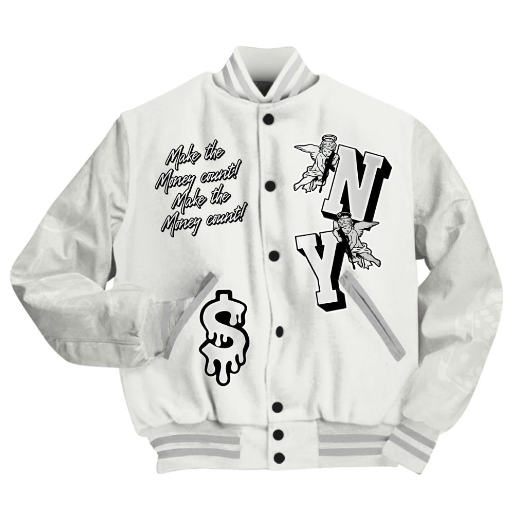 Varsity Jacket To Match Grand Finale 11s - Paid In Full Money Graphic Varsity Jacket All Over Print