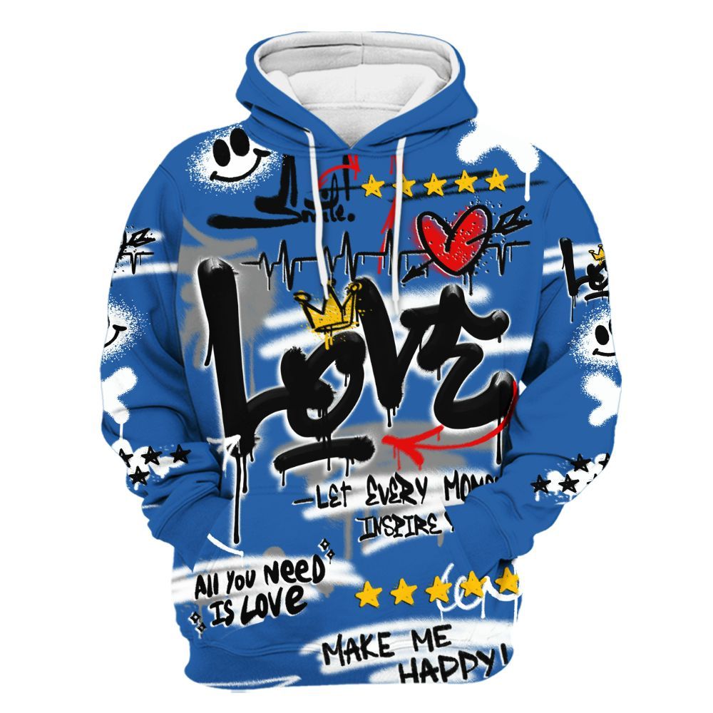 Hoodie To Match Brave Blue 13s - Happy Love Beats Graffiti Streetwear All Over Print