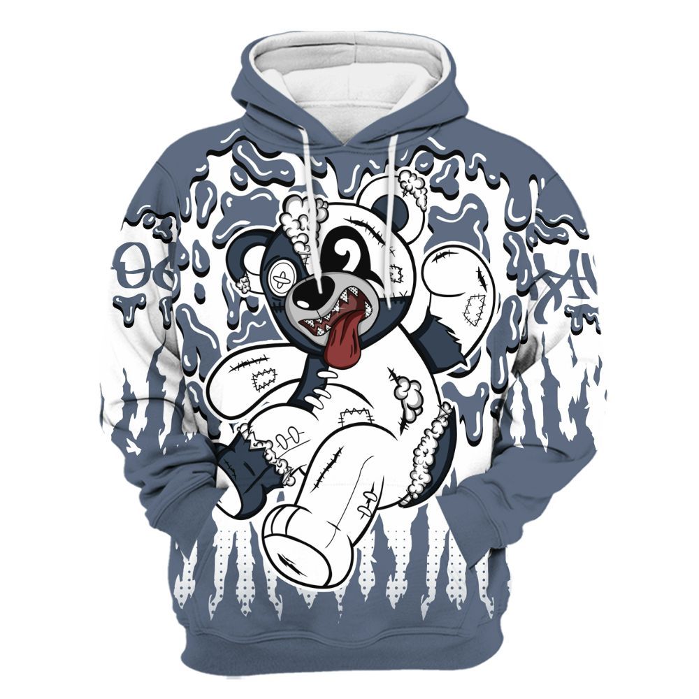 Hoodie To Match Low Diffused Blue 11s - Havok Bear Dripping All Over Print