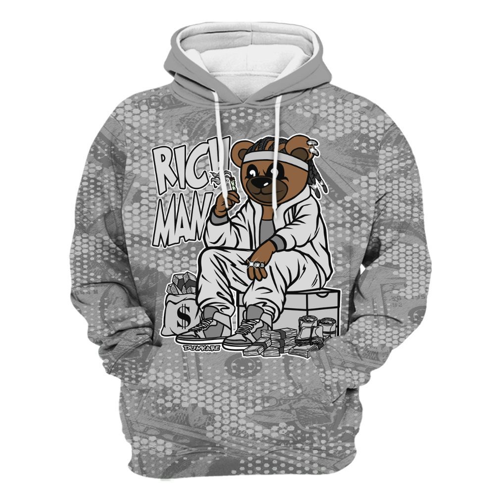 Hoodie To Match Black Wolf Grey 12s - Rich Man Bear Banknotes Art All Over Print