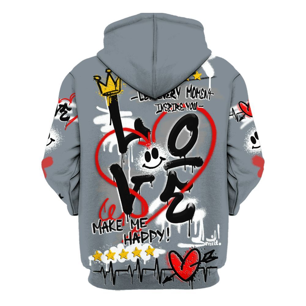 Hoodie To Match Wolf Grey 13s - Happy Love Beats Graffiti Streetwear All Over Print