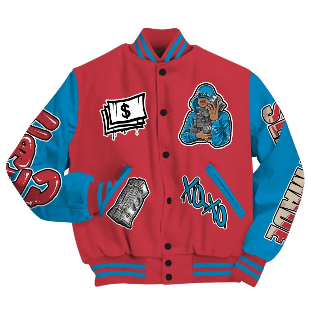 Varsity Jacket To Match High OG University Red Dark Powder Blue 1s - Selfmade All Over Print