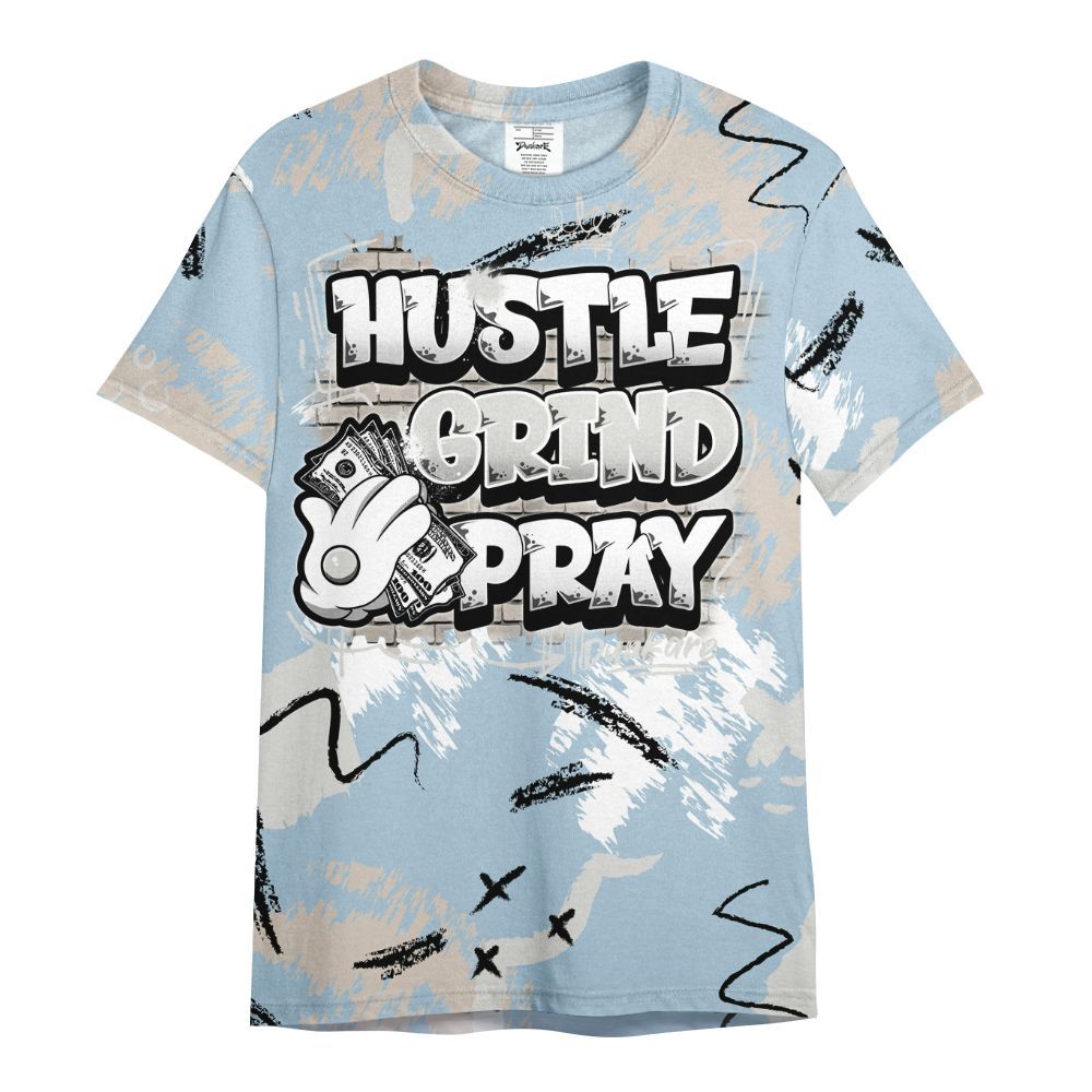 Shirt To Match High OG Alaska 1s - Hustle Grind Pray Graphic Street Style All Over Print