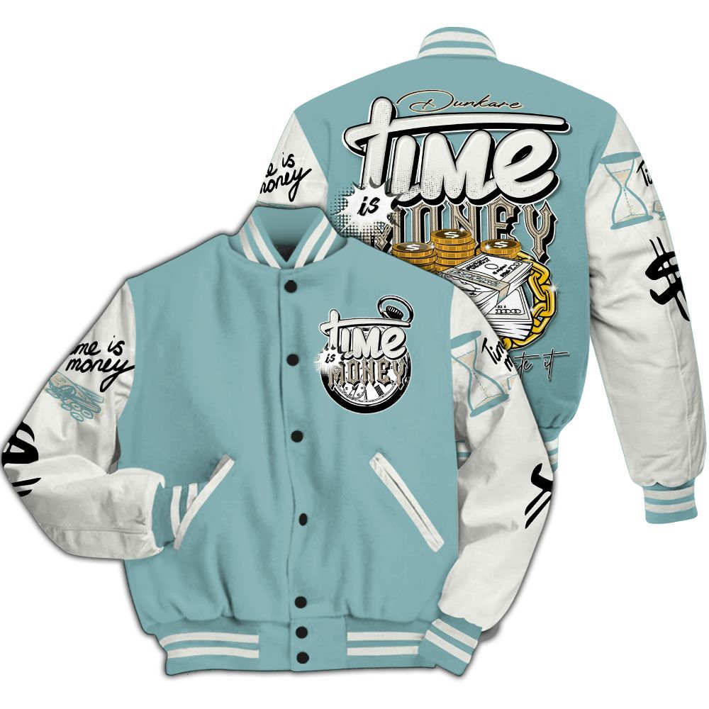 Varsity Jacket To Match Dunk Low Glacier Blue Pale Ivory - Time Is Money All Over Print