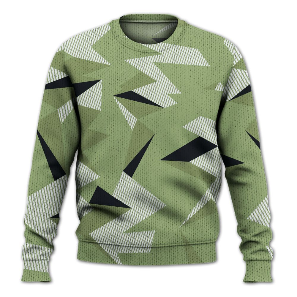 Knitted Sweater To Match Oil Green 4s - Geometric Camouflage Pattern
