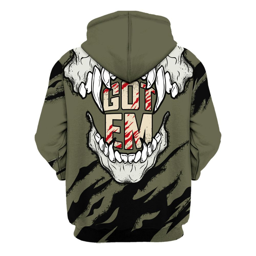 Hoodie To Match Travis Scott Low OG Medium Olive 1s - GOT 'EM Skeleton Scratch All Over Print