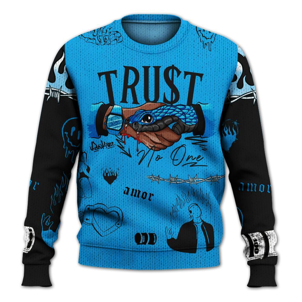 Knitted Sweater To Match Black University Blue 2022 13s - Snake Trust No One