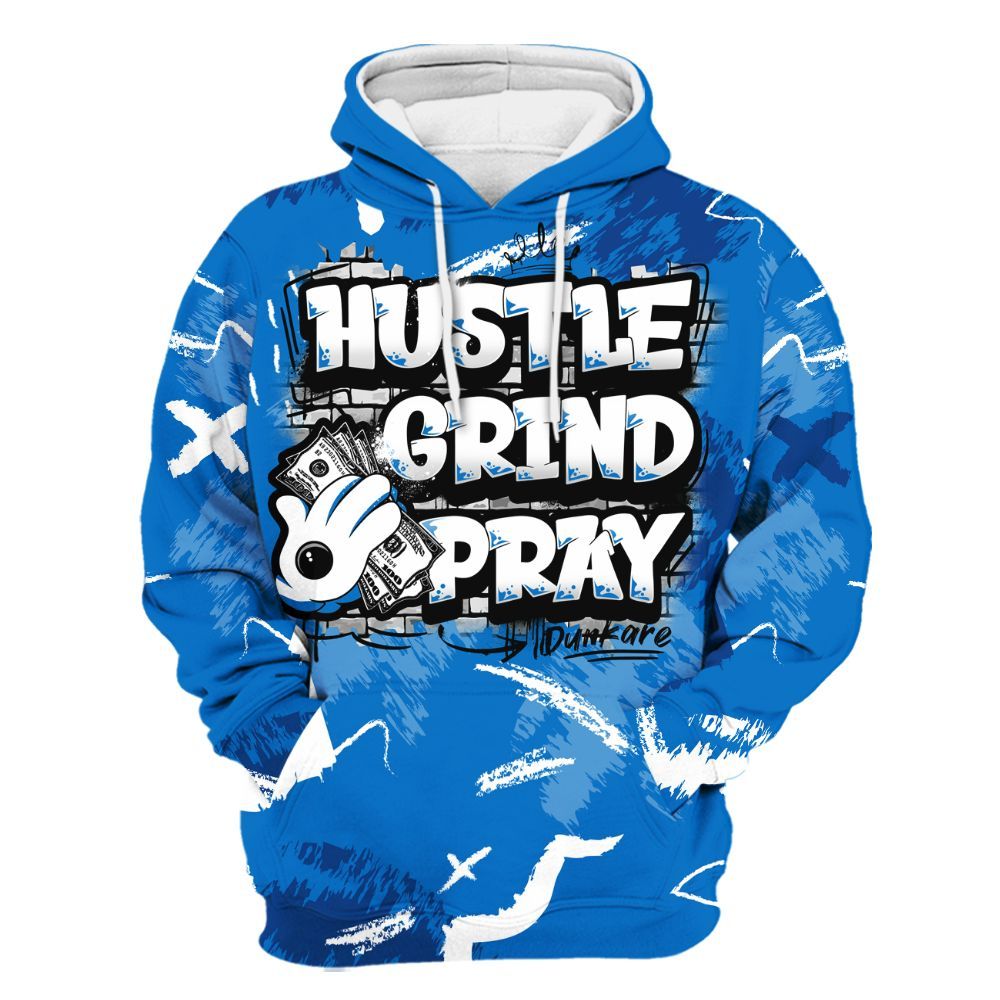 Hoodie To Match Blueberry 12s - Hustle Grind Pray Graphic Street Style All Over Print