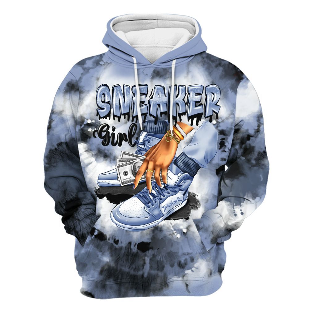 Hoodie To Match Retro Blue Grey 13s - SNEAKER Girl Money Drip Tie Dye All Over Print