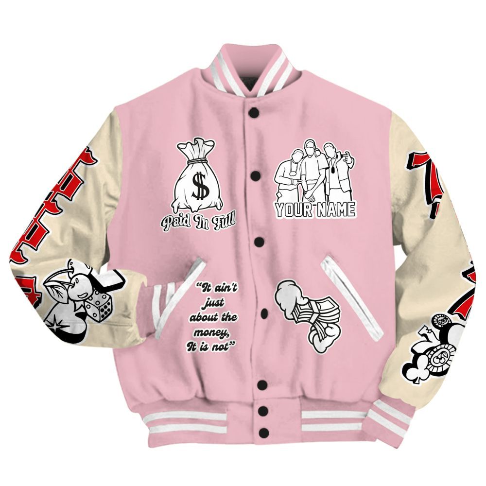Varsity Jacket To Match Low OG Shy Pink 1s - Paid In Full Baseball Varsity Jacket Custom Name All Over Print