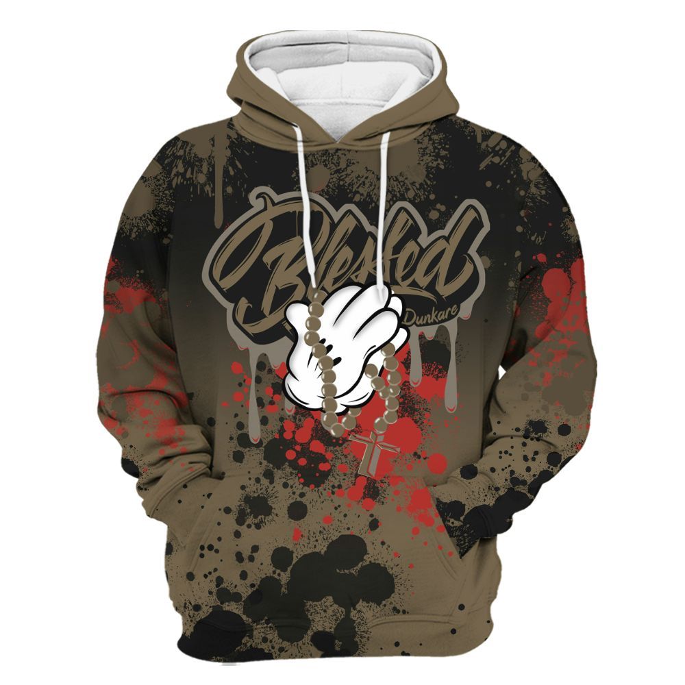 Hoodie To Match Olive 9s - God Blessed Ink Drip All Over Print