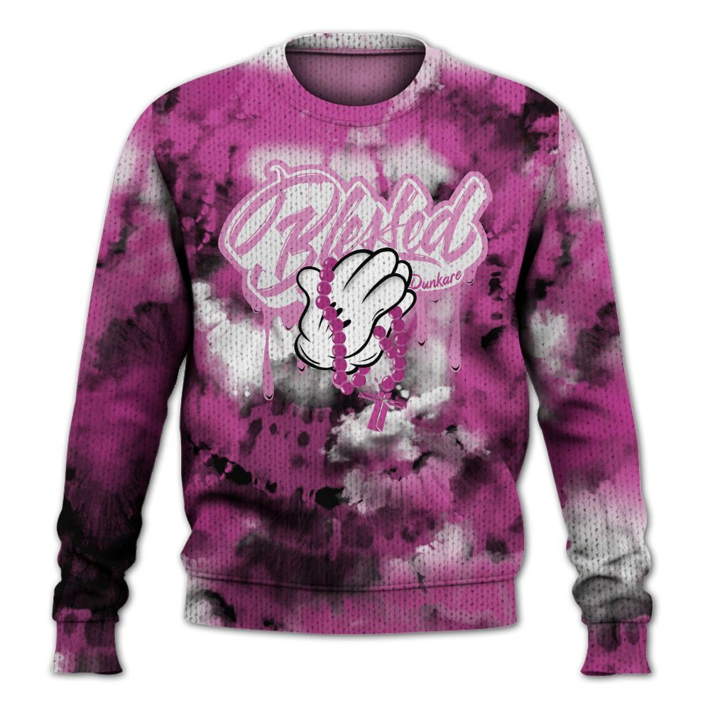 Knitted Sweater To Match Dunk Low Active Fuchsia - God Blessed Tie Dye