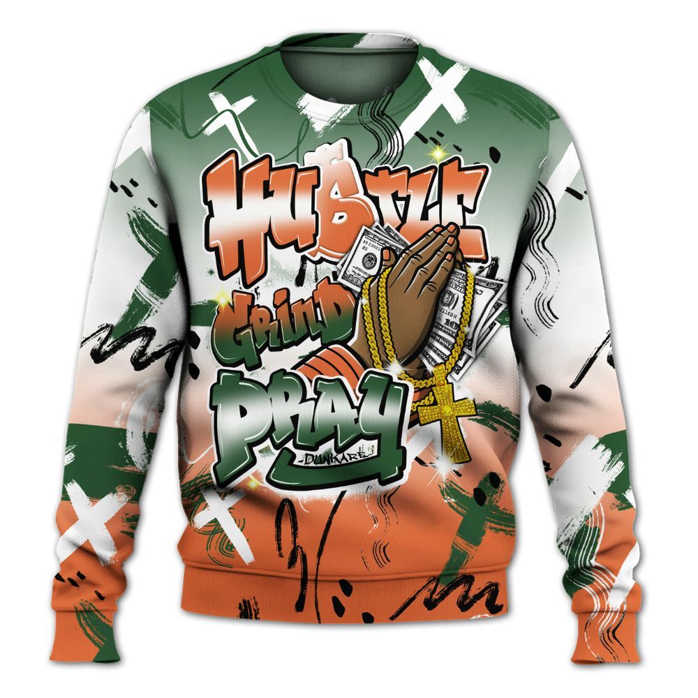 Sweatshirt To Match Low Miami 5s - Money Hustle Grind Pray All Over Print