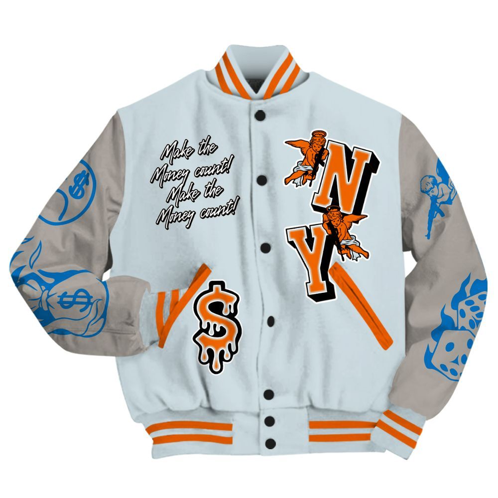 Varsity Jacket To Match Retro High OG Alaska 1s - Paid In Full Money Graphic Varsity Jacket All Over Print