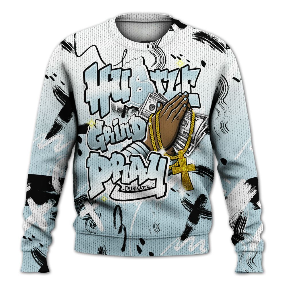 Knitted Sweater To Match Mid Ice Blue 1s - Money Hustle Grind Pray