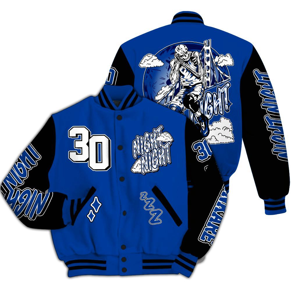 Varsity Jacket To Match Hyper Royal 12s - Seeya Skeleton All Over Print