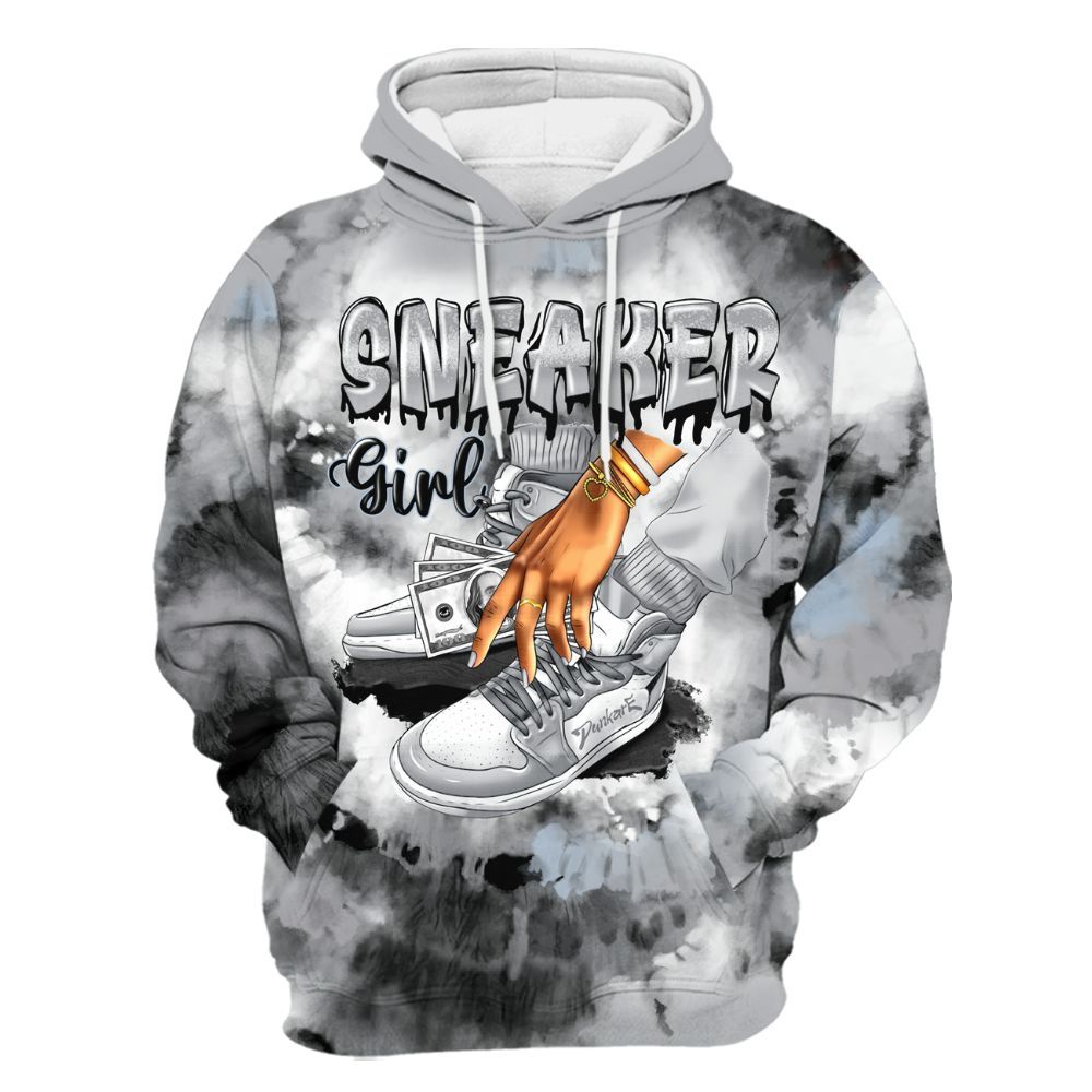 Hoodie To Match Low OG Wolf Grey 1s - SNEAKER Girl Money Drip Tie Dye All Over Print