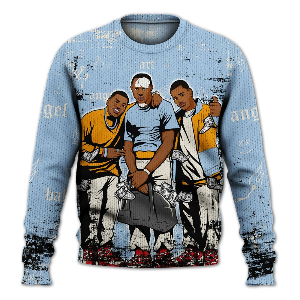 Sweater To Match Retro High OG Pale Ivory Psychic Blue 1s - Paid In Full Money Graphic