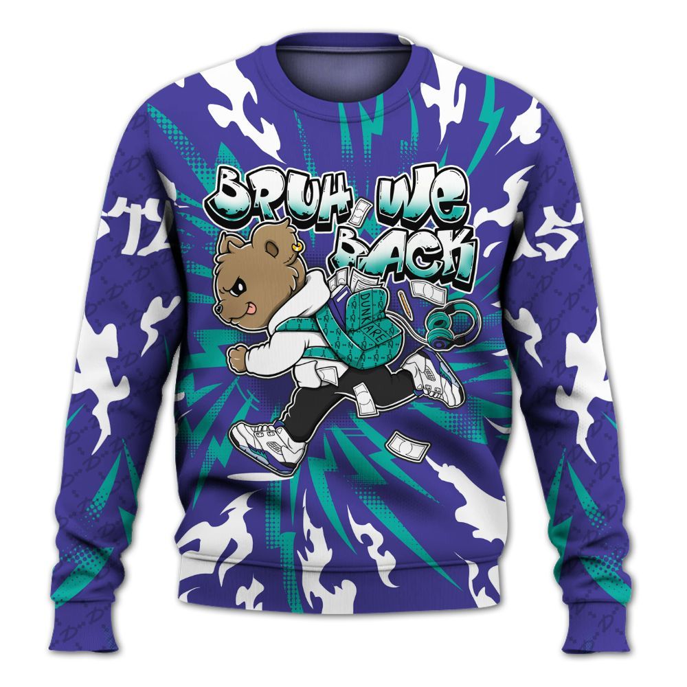 Sweatshirt To Match Retro Grape 5s - Bruh We Back Bear All Over Print