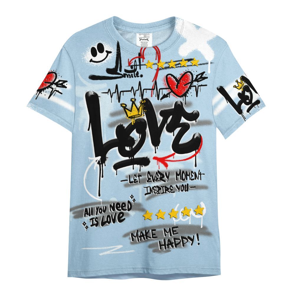 Shirt To Match Foamposite One Psychic Blue - Happy Love Beats Graffiti All Over Print