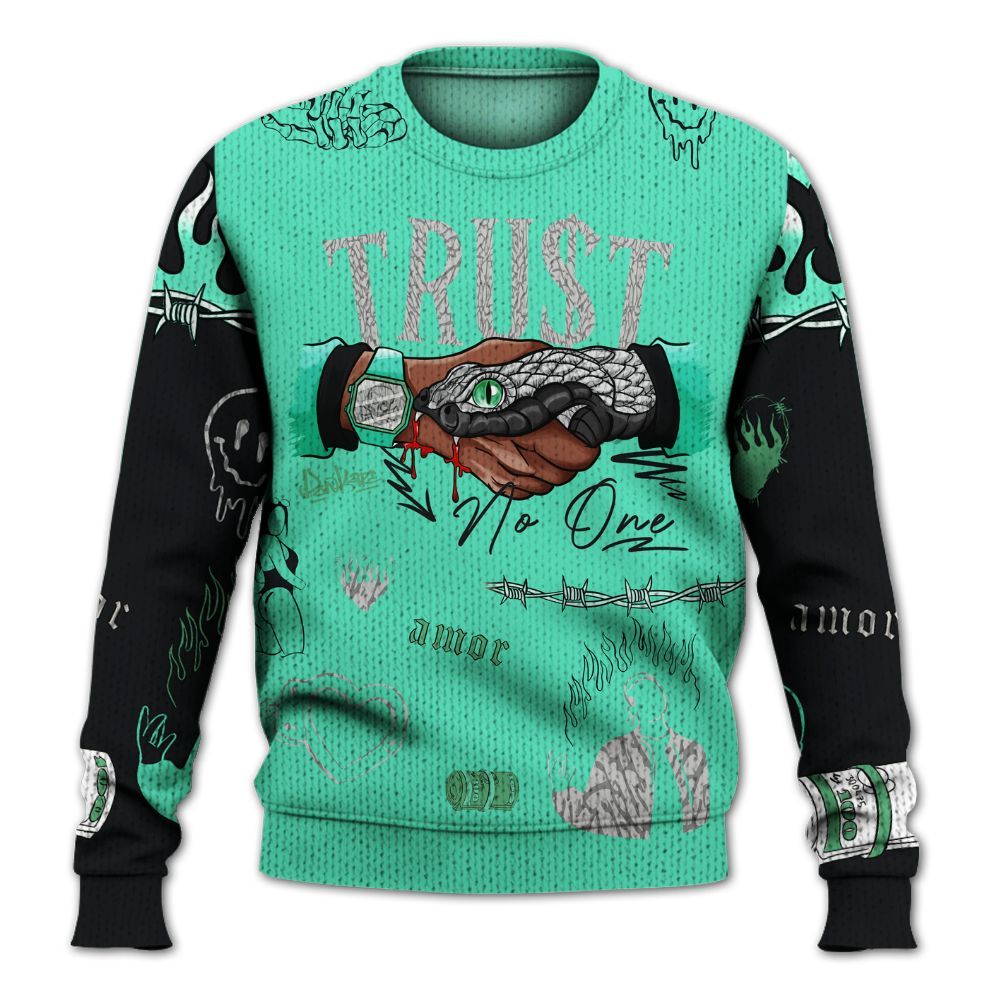 Knitted Sweater To Match Black Green Glow 3s - Snake Trust No One