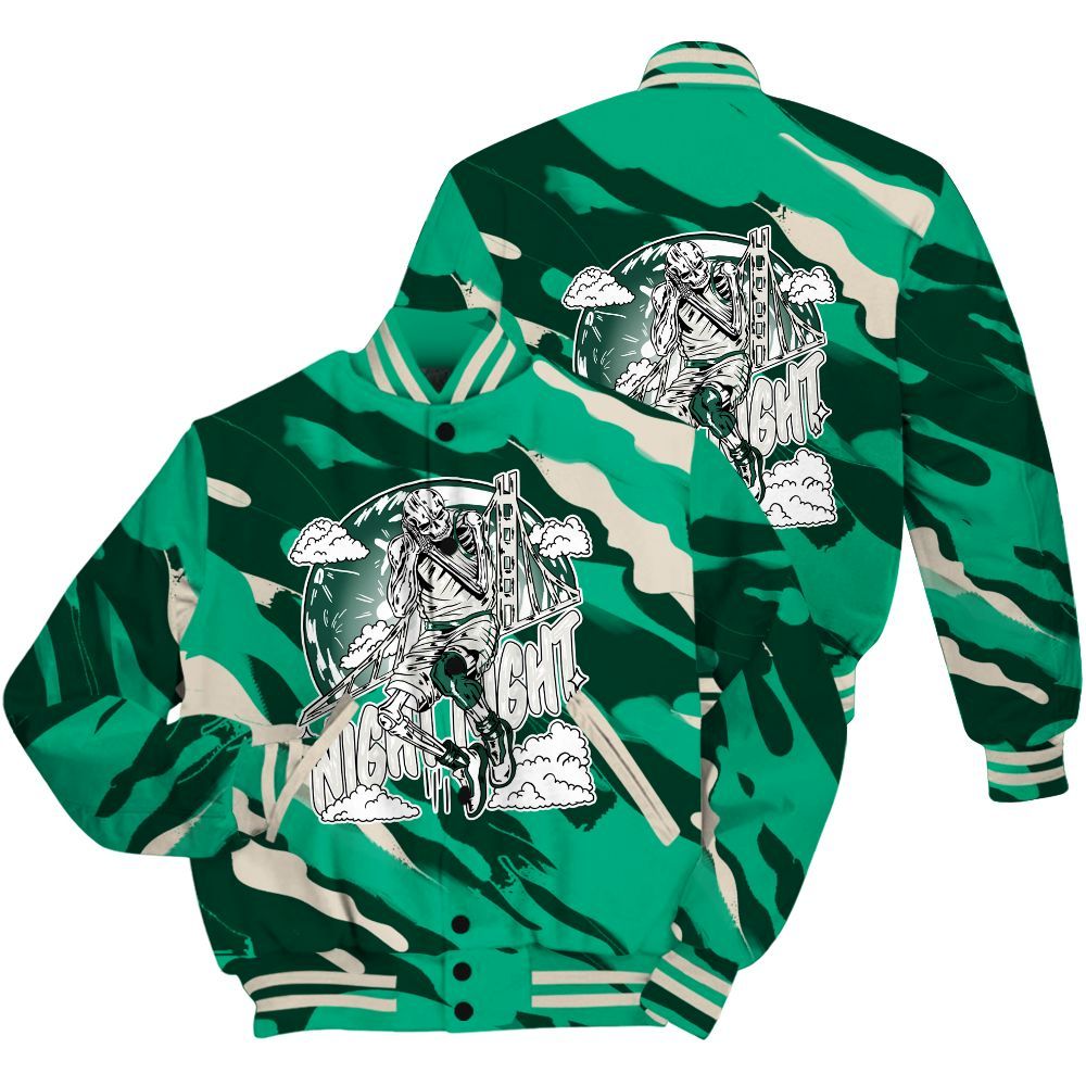 Varsity Jacket To Match Oxidized Green 4s Shirt - Seeya Skeleton Colored All Over Print