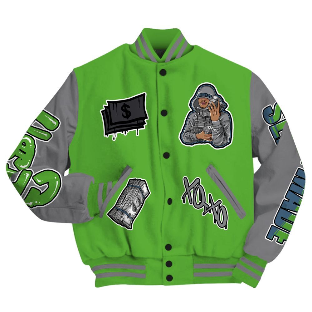 Varsity Jacket To Match Retro Green Bean 5s - Selfmade Unique All Over Print
