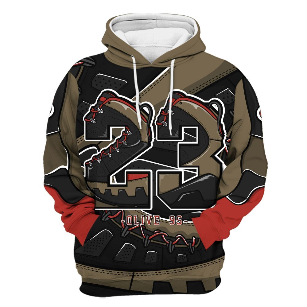 Hoodie To Match Olive 9s - Number 23 Style 9s All Over Print
