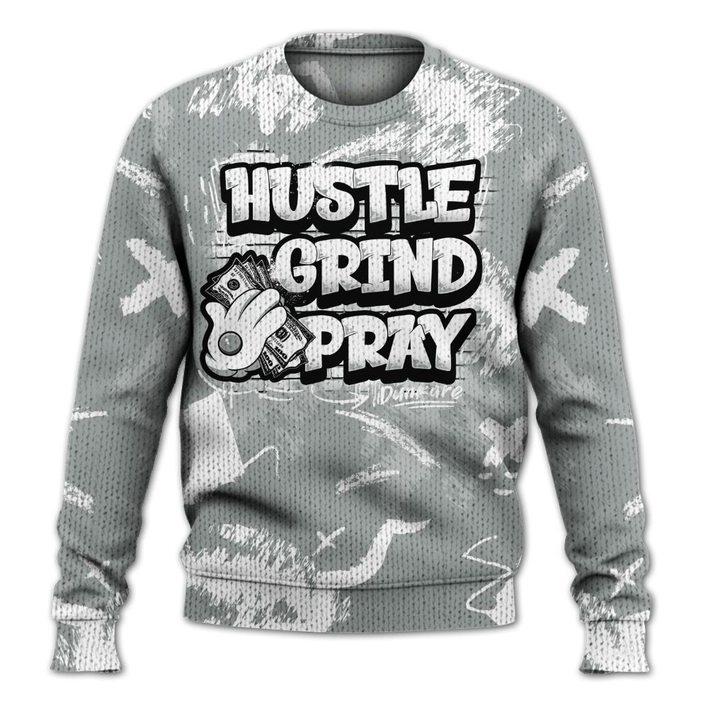 Knitted Sweater To Match Dunk Low White Light Smoke Grey - Hustle Grind Pray Retro