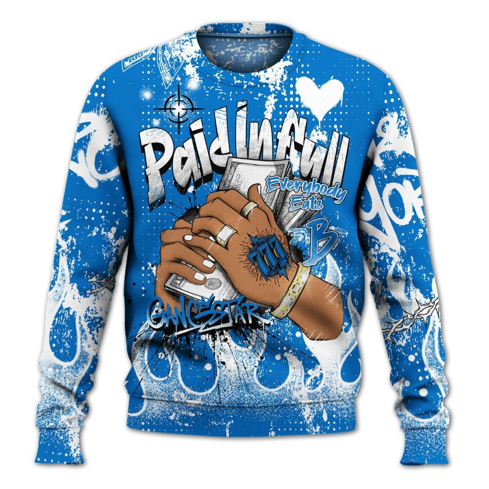 Sweatshirt To Match Blueberry 12s - Lucky Money Paid In Full Graffiti All Over Print