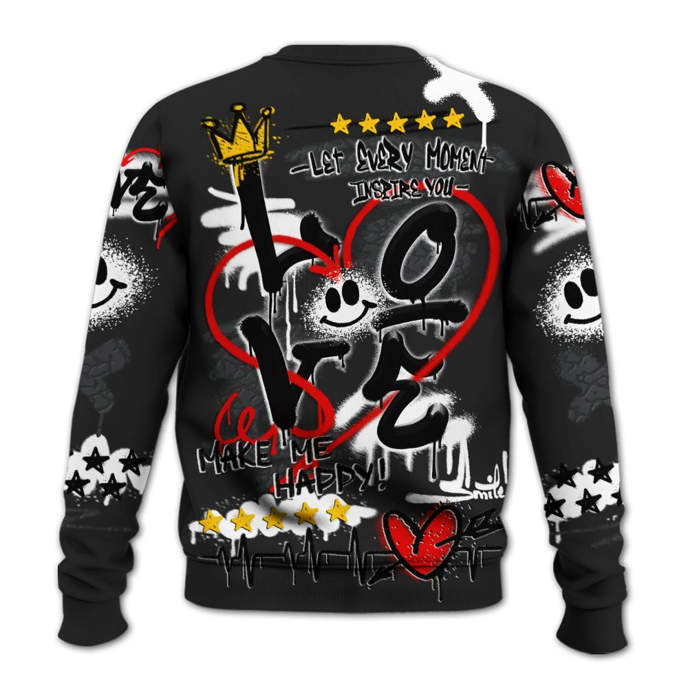 Sweatshirt To Match Black Cat 3s - Happy Love Beats Graffiti Streetwear All Over Print