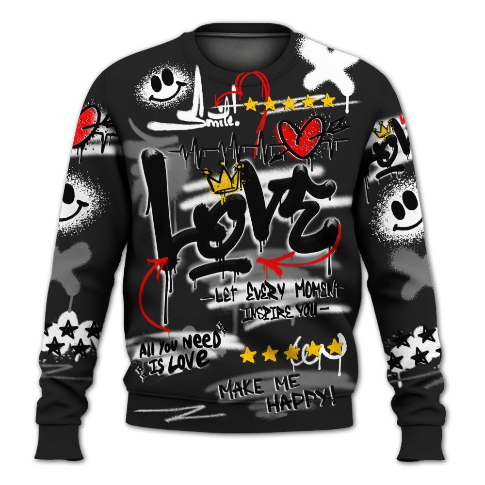 Sweatshirt To Match Baroque Brown 12s - Happy Love Beats Graffiti Streetwear All Over Print